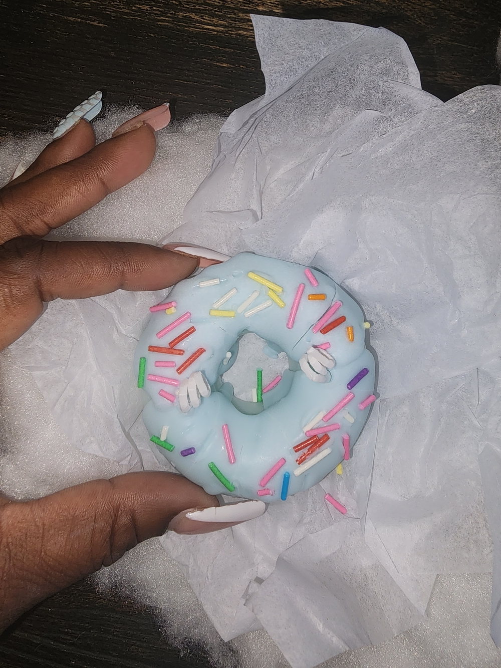 Light Blue Donut Candle with Colorful Sprinkles